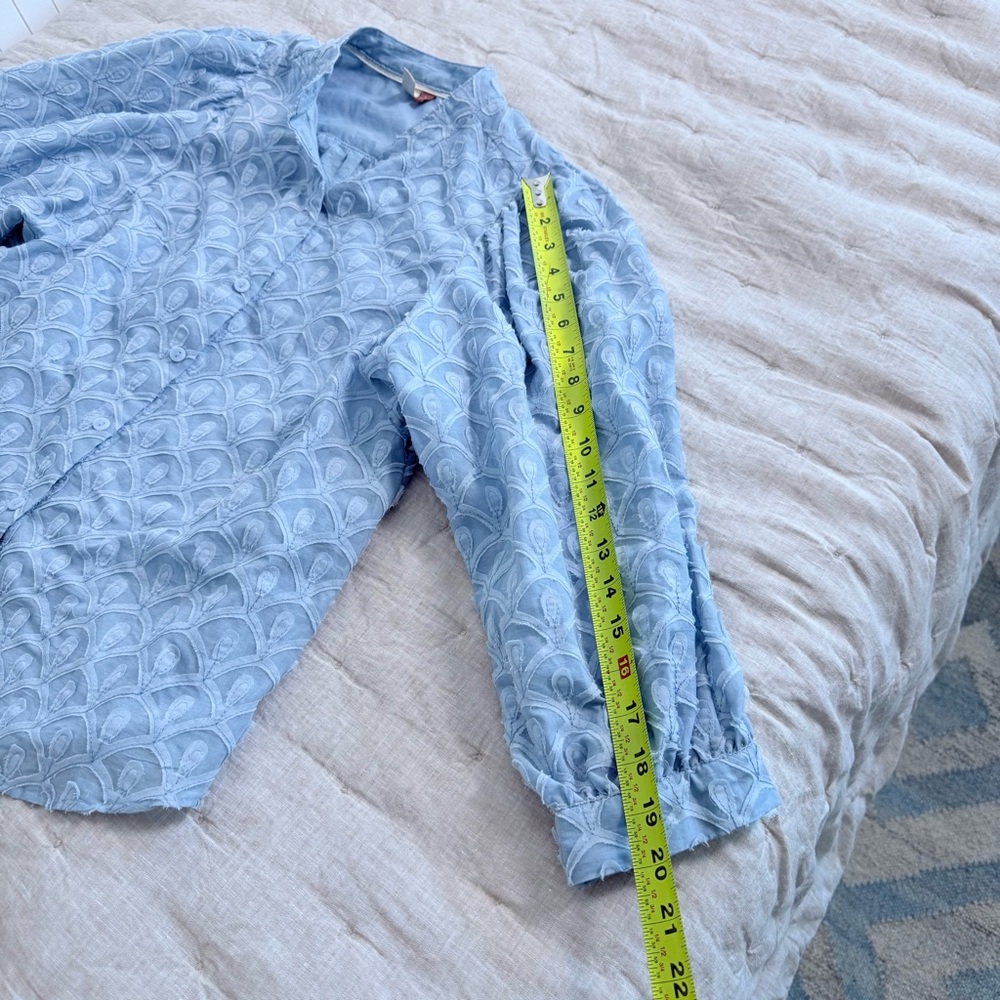 Anthropologie Pilcro Bella Femme Light Blue Button Down Top, 3/4 Puff Sleeve SM - Picture 11 of 12
